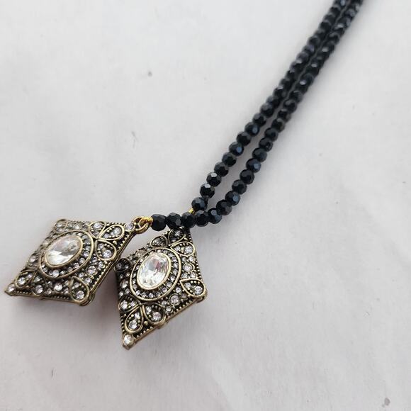 HEIDI DAUS Long Crystal Beaded Lariat Necklace Retired $259 Layering Black Gold - Picture 6 of 7